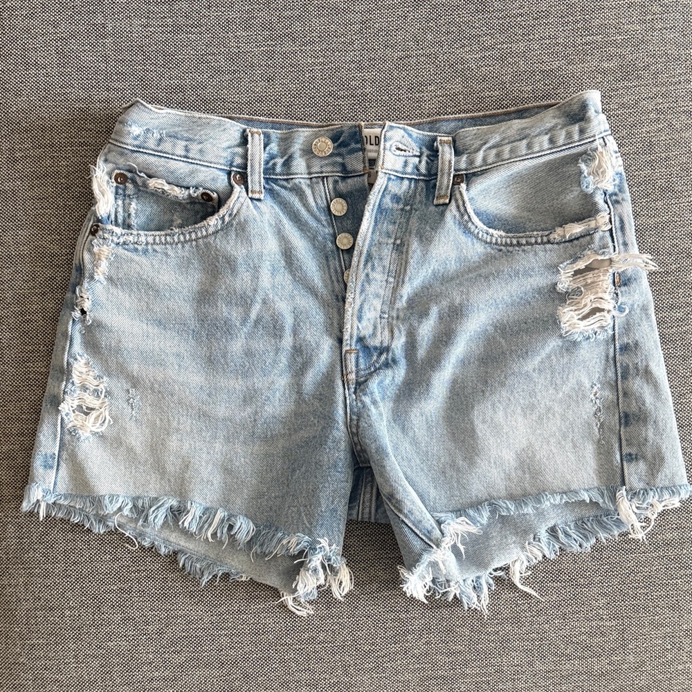 AGOLDE Light Blue Distressed Denim Shorts